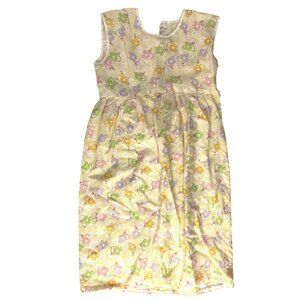 Vintage Kids Girls Sleeveless Yellow Dress With Colorful Bunny Print Button Back